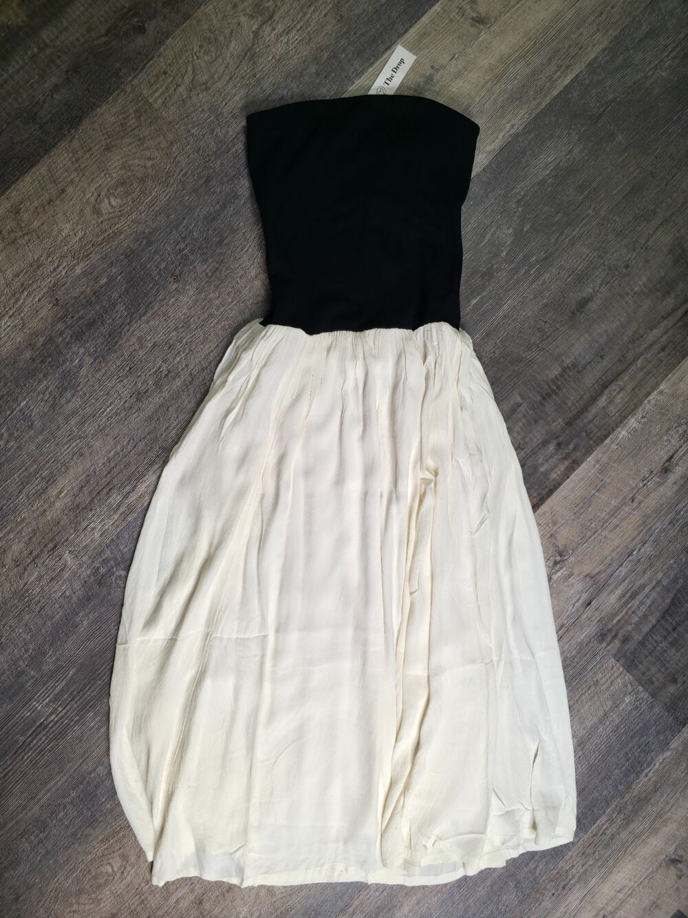 The Drop Lillian Strapless Maxi Dress Black Ivory Size S NWT Colorblock